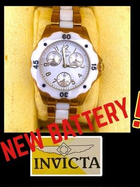 INVICTA ANGEL TRINITE WATCH 
Gold+ White • NEW BATTERY • W BOX